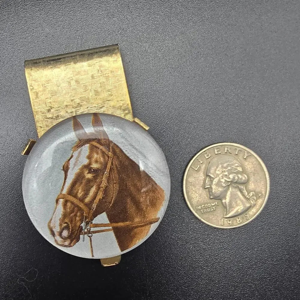 Vintage Equestrian Horse Themed Money Clip Gold Tone Western #2